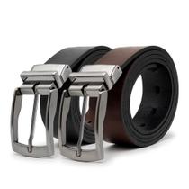 Cinto Masculino Social Em Couro Legítimo 2 Em 1 Dupla Face Fivela Giratória Casual