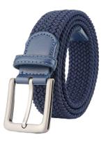 Cinto Masculino Tecido Trançado Elástico Ponteiras Em Couro