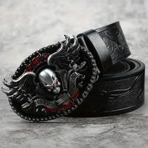 Cinto Masculino Vintage De Couro Gravado Com Fivela De Caveira E Fantasma, Acessório Y2K Gótico Punk
