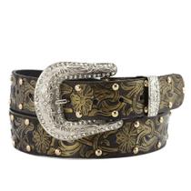 Cinto Metalizado Feminino Country Floral com Fivela Trabalhada e Strass