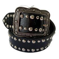 Cinto Paul Western Couro Preto Tachas Prata