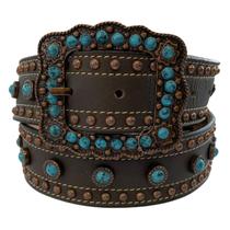 Cinto Paul Western - Marrom Bolinhas Turquesa 4202