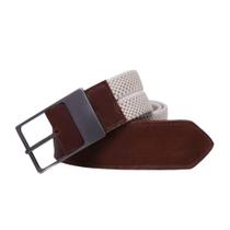 Cinto Plus Size Masculino Elastano Tecido Flexivel Macio Com Ponteiras Em Couro Fechamento Fivela