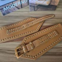 Cinto retro feminino largo Couro Bordado com Rebite VANESSA