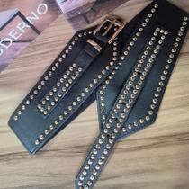 Cinto retro feminino largo Couro Bordado com Rebite VANESSA