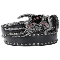 Cinto RSGMU Leather Skull Fivela preta para homens (84-108 cm)