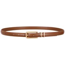 Cinto Skinny de Couro Marrom VONMELLI com Fivela Dourada 1,8 cm Cinto Skinny de Couro Marrom VONMELLI com Fivela Dourada 1,8 cm