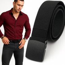Cinto Tático Ajustável Engate Rápido Fivela Elegante Lona Preto Masculino Feminino 120 cm Casual