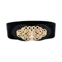 Cinto Vintage Feminino Preto Com Fivela Larga Em Cor Sólida Para Vestido