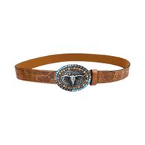 Cinto Western Cowboy Em Turquesa Com Fivela Longa De Chifre De Vaca Para Homens E Mulheres, Tamanhos