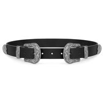Cinto WHIPPY Vintage Western Leather com fivela dupla preto XL Cinto WHIPPY Vintage Western Leather com fivela dupla preto XL