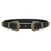 Cinto WHIPPY Vintage Western Leather com fivela dupla preto XL
