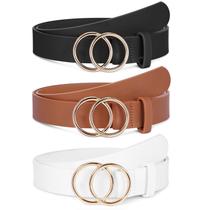 Cintos de couro para mulheres XZQTIVE Fashion com fivela dourada, pacote com 3