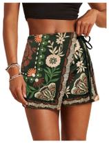 Cintura elástica feminina Skort SweatyRocks com estampa floral boho Cintura elástica feminina Skort SweatyRocks com estampa floral boho