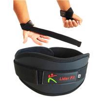 Cinturão Musculação Para Proteção Lombar e Par De Tala Strap Gancho Em Fita