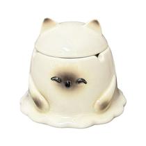 Cinzeiro de cerâmica siamês para gatos com tampa e design à prova de vento