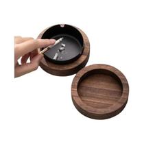 Cinzeiro De Madeira De Nogueira Com Tampa, À Prova De Vento, Em Aço Inoxidável, Para Mesa, Decoração