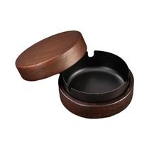 Cinzeiro De Madeira Vintage Com Tampa De Aço Inoxidável, Cigarro Sem Fumaça, Decoração De Mesa,