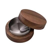 Cinzeiro De Mesa À Prova De Vento Em Aço Inoxidável Com Tampa Em Madeira De Nogueira Para Decoração