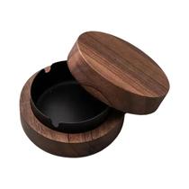 Cinzeiro De Mesa Em Aço Inoxidável À Prova De Vento Com Tampa Em Madeira De Noz Para Decoração De Cinzeiro De Mesa Em Aço Inoxidável À Prova De Vento Com Tampa Em Madeira De Noz Para Decoração De