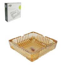 Cinzeiro de vidro quadrado ambar 15cm na caixa
