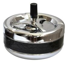 Cinzeiro Giratorio Metal Preto Grande Redondo Com Tampa