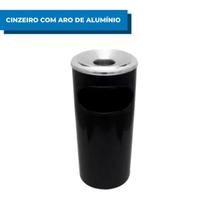 Cinzeiro Lixeira Plástica 24x50 Com Aro Alumínio Preto Coletor Empresa Condomínio 23l