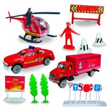 Circuito Bombeiro Brinquedo Caminhão de bombeiro Viatura e Helicóptero de resgate