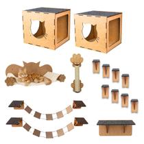 Circuito Suspenso para Gato de Parede Kit com 15 Peças Playground Gatos Rede Arranhador Mdf