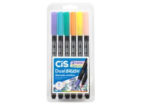 CIS Dual Brush Pen Estojo com 6 - Pastel