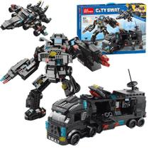 City Swat 585 Peças Robô Policial Caminhão Avião Equipe Tática De Operações S.W.A.T Blocos De Montar Brinquedo