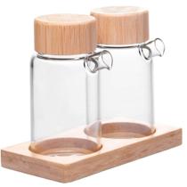 Cj 02 Galheteiros de Vidro Borossilicato C/ Tampa Bambu 170ml Wolff