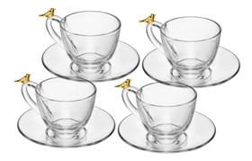 Cj 04 Xícaras De Chá C/ Pires Golden Bird 180ml- Wolff