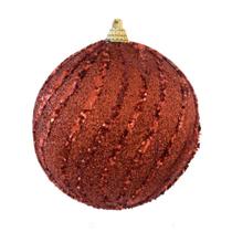 Cj 2 Bolas Decorada Natal Com Glitter Vermelho 12cm