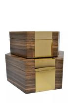 Cj 2 caixas de madeira e metal marrom e dourado decorativas - BTC