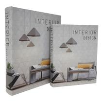 Cj 2 Caixas Livros de Madeira Interior Design Cinza Claro