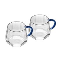 Cj 2 canecas de vidro com alça azul Wolff 220ML