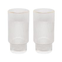 CJ 2 Copos Altos De Cristal C/ Borda Dourada Lines 400 ml - Wolff CJ 2 Copos Altos De Cristal C/ Borda Dourada Lines 400 ml - Wolff