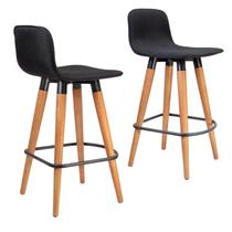 CJ 2 Meia Banquetas Línea Madeira Forte em Aço e Linho Preto