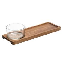 Cj 2 Pçs Petisqueira com Bandeja Retangular Acácia 30x10x6,5