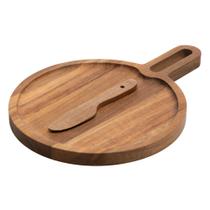 CJ 2 Peças - Bandeja Redonda + Faquinha Madeira Acácia 26x19 CJ 2 Peças - Bandeja Redonda + Faquinha Madeira Acácia 26x19