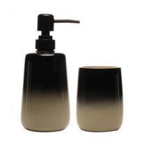 Cj 2 pecas para banheiro de ceramica degrade bege e preto 61788 r.01887 Cj 2 pecas para banheiro de ceramica degrade bege e preto 61788 r.01887