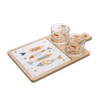 Cj 2 Petisqueiras de Vidro C/ Bandeja Bambu + Tábua Iki - Wolff