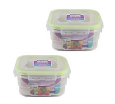 Cj 2 Potes Herméticos Mantimento Quadrado Alimentos 660 ml