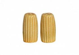 Cj.2 Saleiros de Cerâmica Corn Decorado Verde/Amarelo 4 x 7,5cm