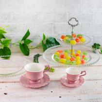 Cj 2 xícaras Café Porcelana C/Pires Fancy Rose