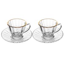 CJ 2 Xícaras Chá com Fio de Ouro e Pires Radial 180ml - Lyor