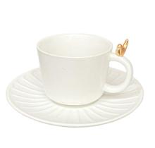 Cj 2 xicaras cha de ceramica colibri c/pires branco passaro - Wolff