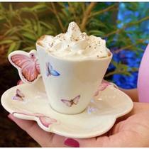 Cj 2 xícaras de Café Porcelana c/ Pires Borboletas 100 ml