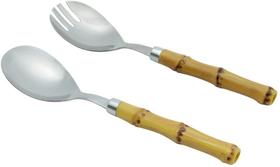 CJ 2PC P/SALADA DE ACO INOX C/CABO DE PLASTICO COR BAMBU NATURAL LUXO 21cm - Lyor
